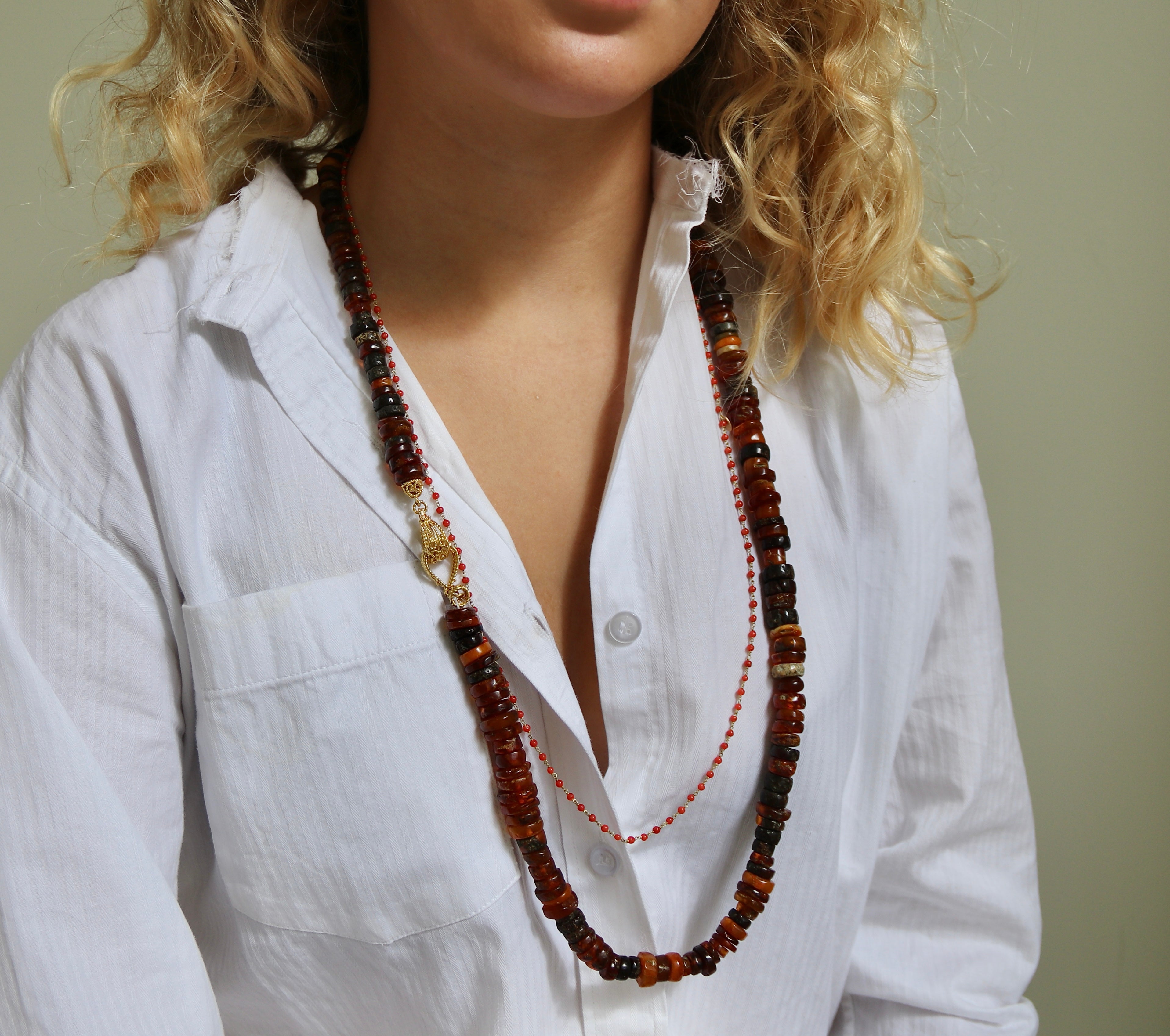 Coral and 18k Chain Necklace