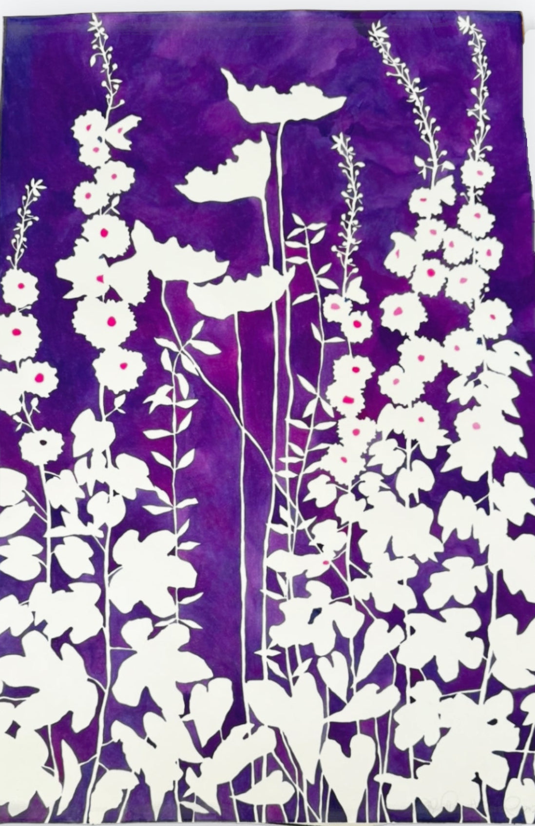 Hollyhocks Pen and Ink